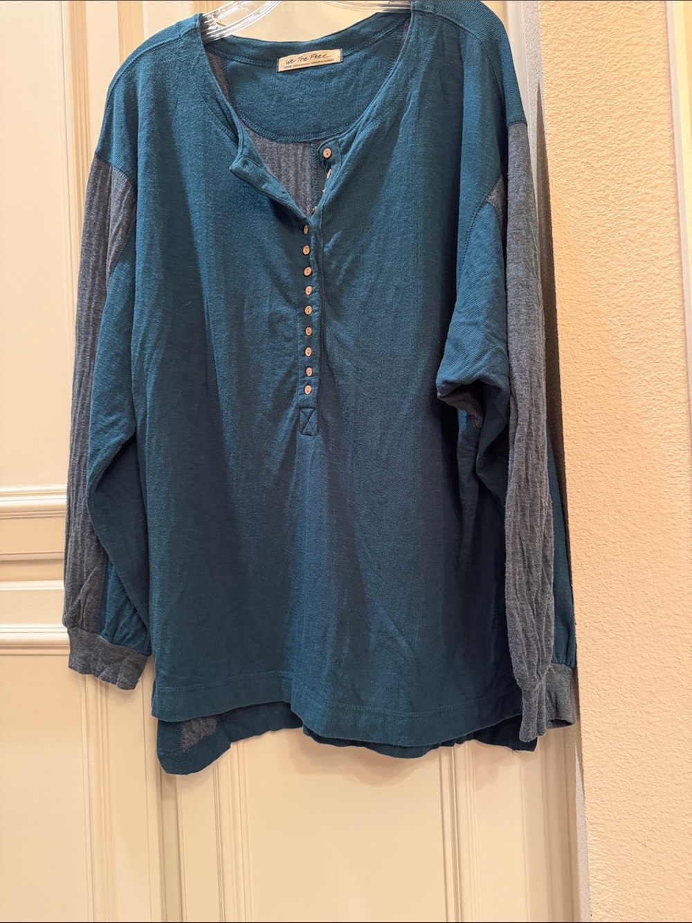 We The Free Teal Body with Gray Sleeve Henley